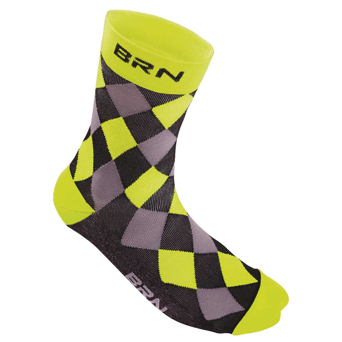 BRN Calzini BRN a Scacchi Gialli Fluo/Neri