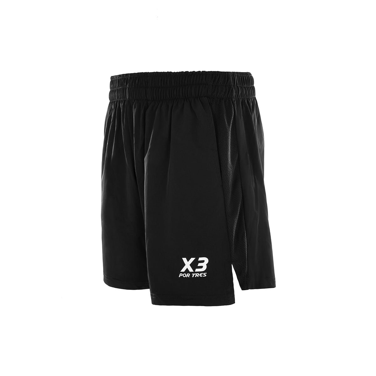 X3 Por Tres ALFAFAR Nero con logo bianco- pantaloncino in tessuto tecnico