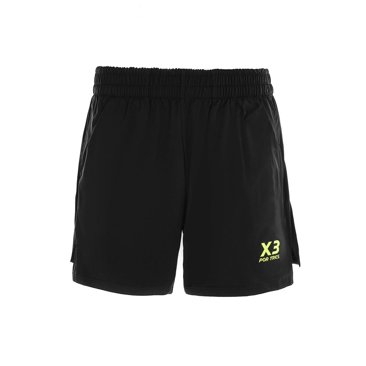 X3 Por Tres ALFAFAR Nero con logo Giallo- pantaloncino in tessuto tecnico