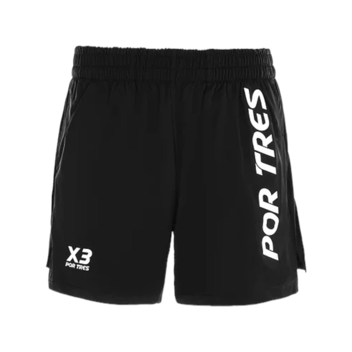 X3 Por Tres BARCELLONA Nero logo bianco- pantaloncino in tessuto tecnico