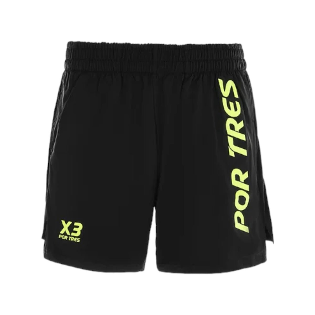 X3 Por Tres BARCELLONA Nero logo  giallo Fluo- pantaloncino in tessuto tecnico