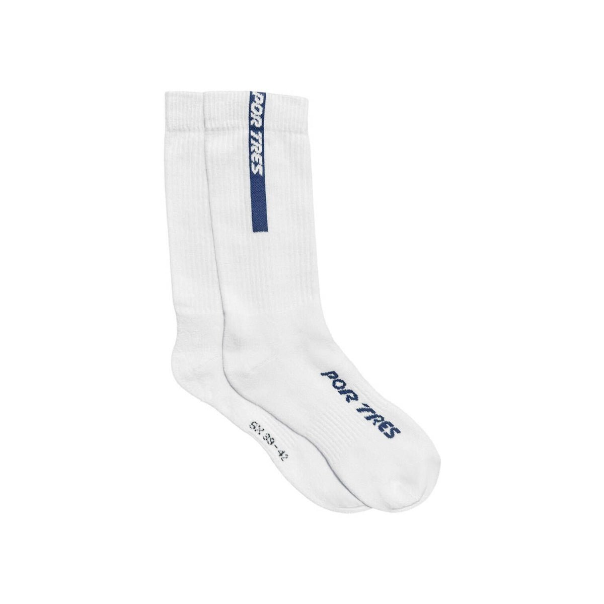 X3 Por Tres Calze ESSENTIAL Lunghe Bianche con Logo Blu 100% Cotone