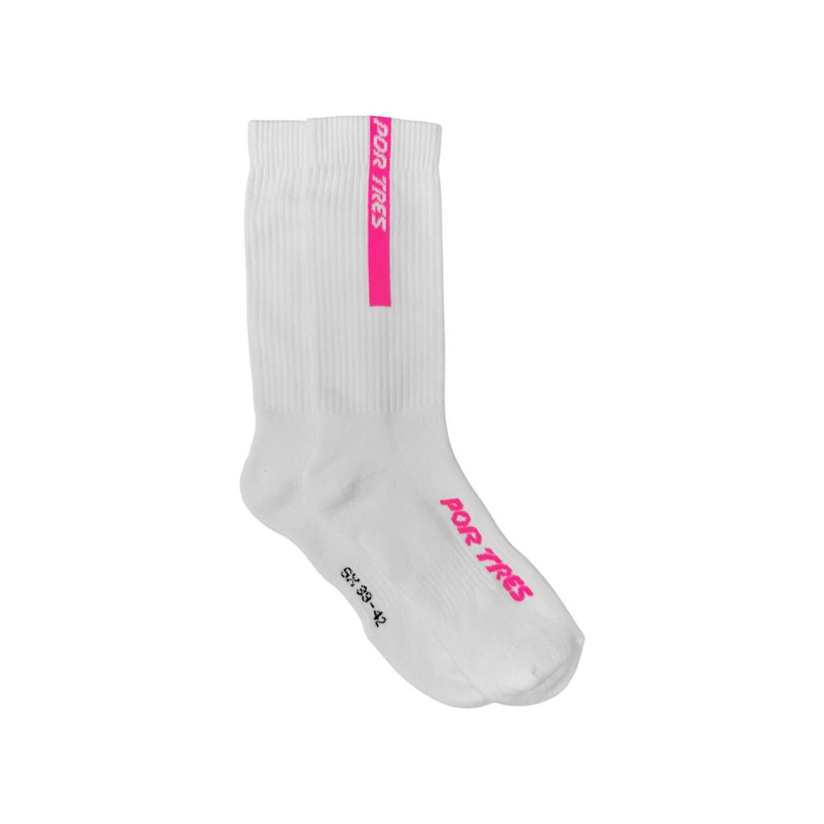 X3 Por Tres Calze ESSENTIAL Lunghe Bianche con Logo Fucsia 100% Cotone