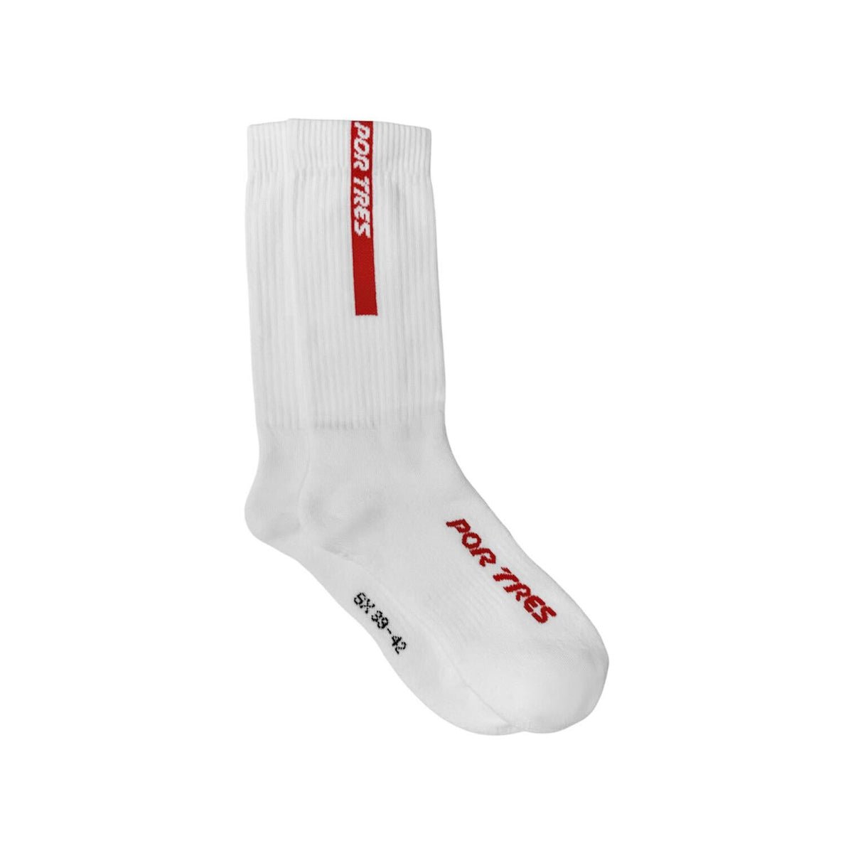 X3 Por Tres Calze ESSENTIAL Lunghe Bianche con Logo Rosso 100% Cotone