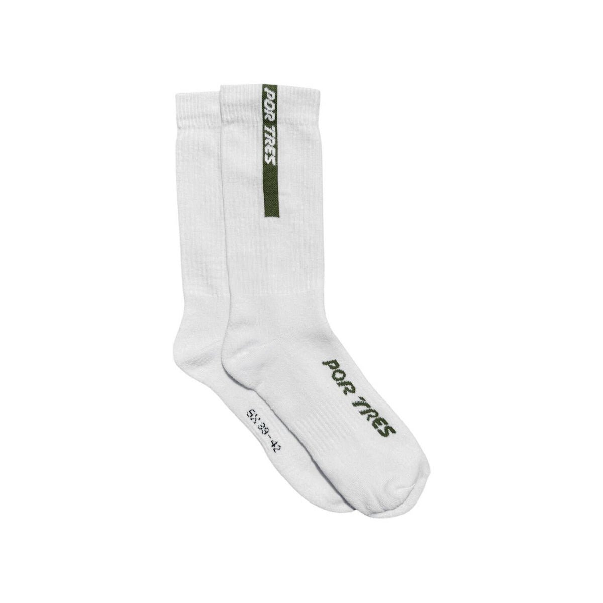 X3 Por Tres Calze ESSENTIAL Lunghe Bianche con Logo Verde 100% Cotone