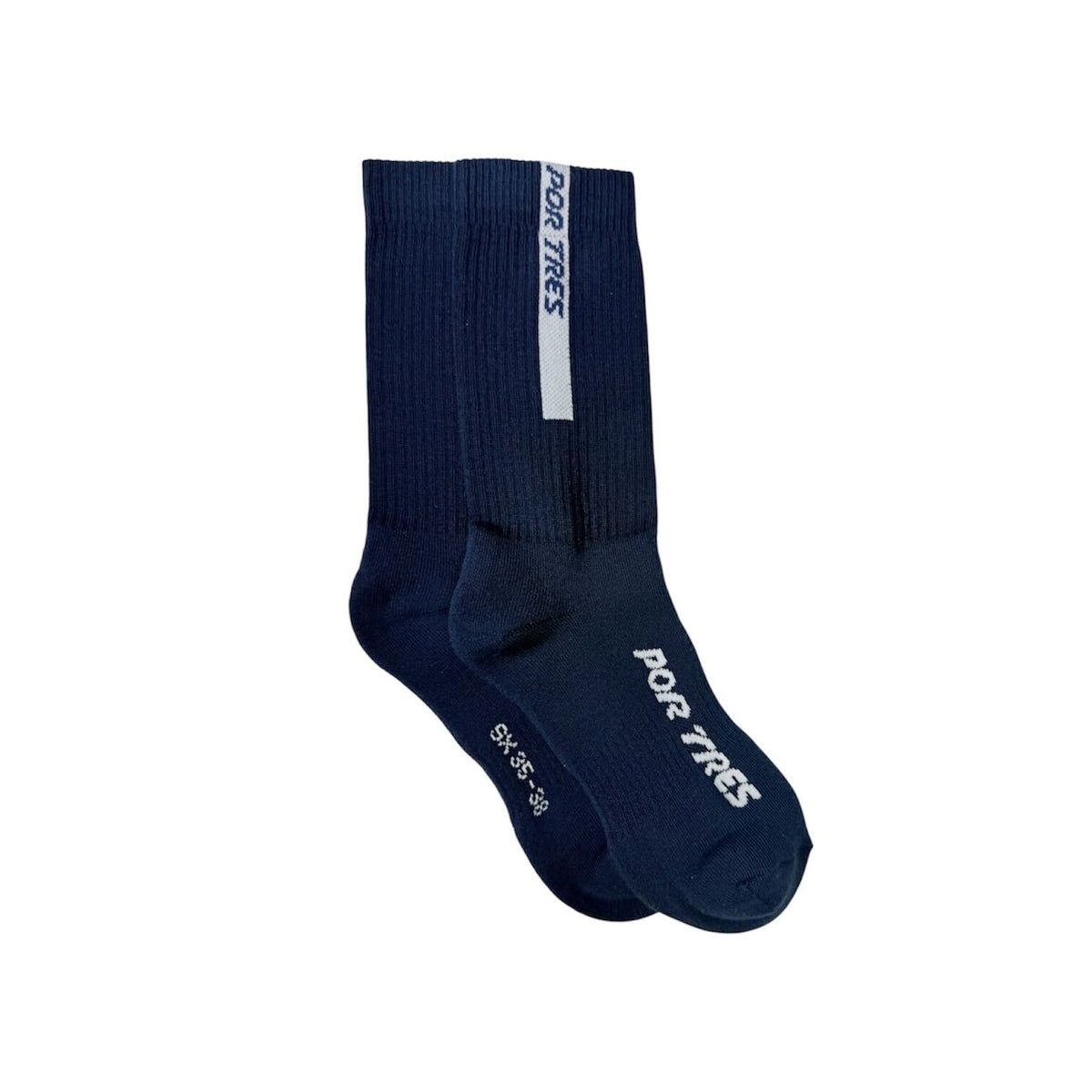X3 Por Tres Calze ESSENTIAL Lunghe Blu con Logo Bianco 100% Cotone