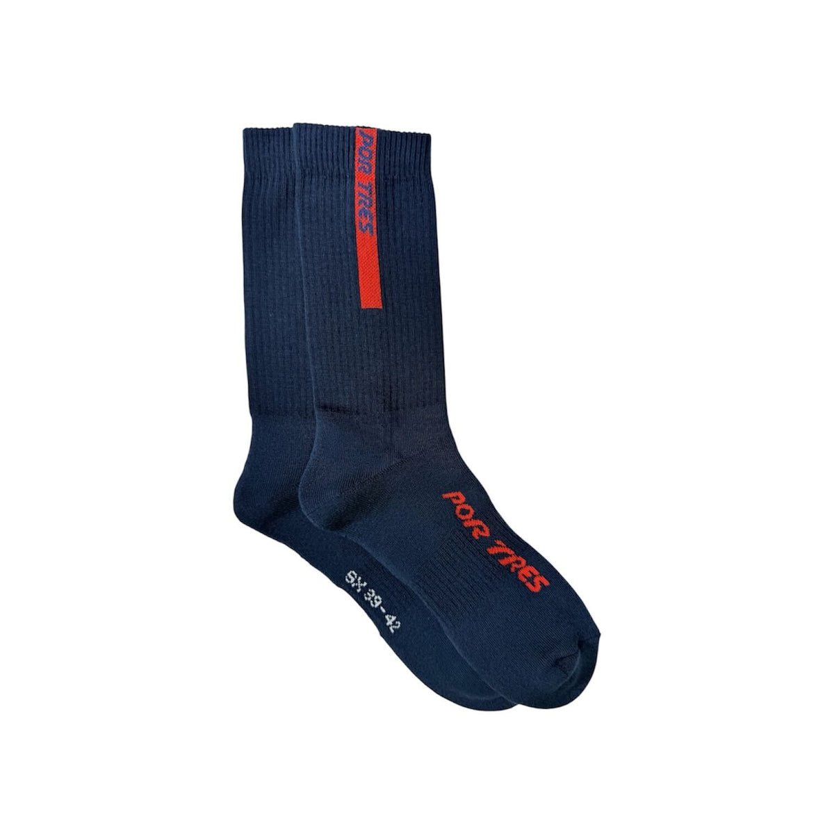 X3 Por Tres Calze ESSENTIAL Lunghe Blu con Logo Rosso 100% Cotone