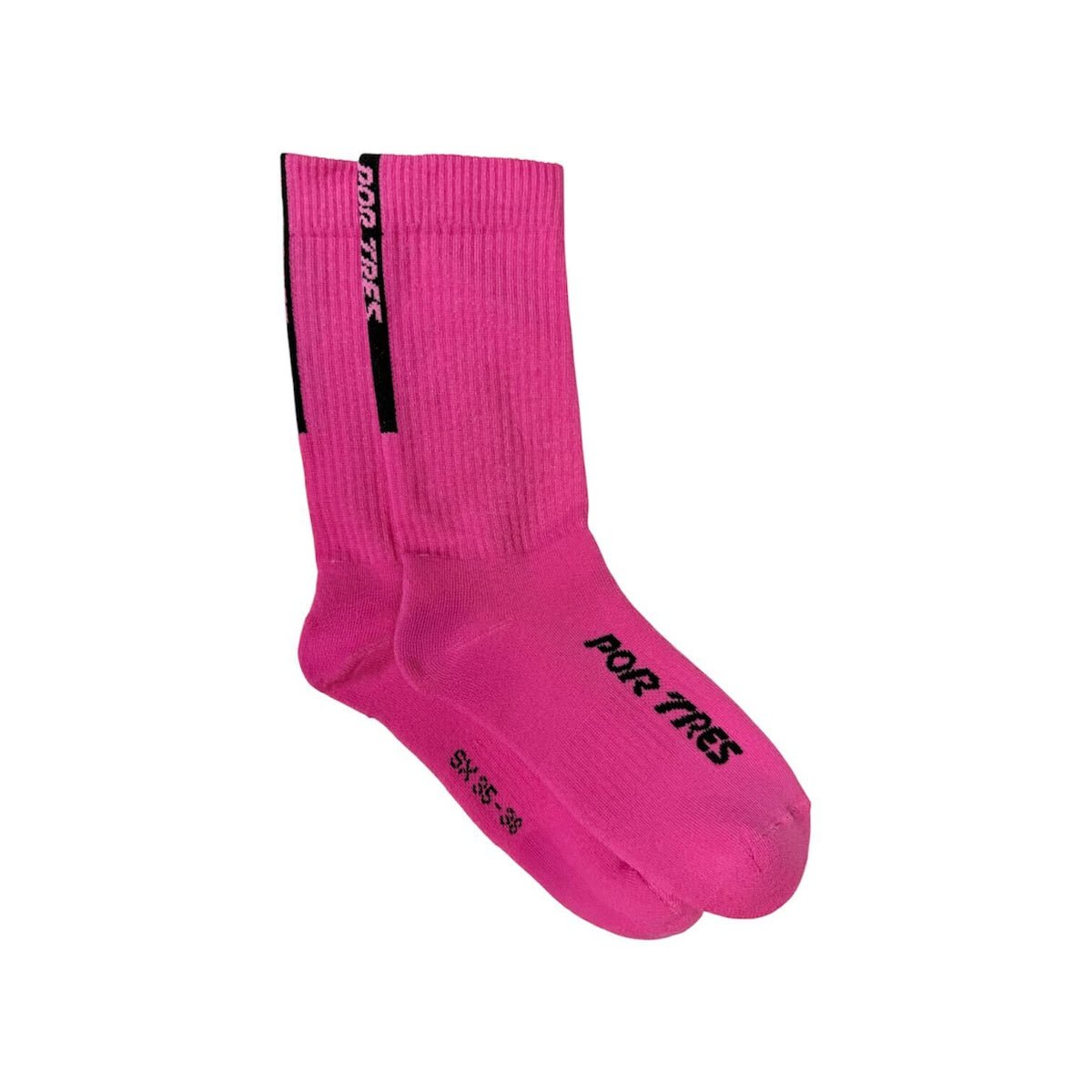 X3 Por Tres Calze ESSENTIAL Lunghe Fucsia Fluo con Logo Nero 100% Cotone