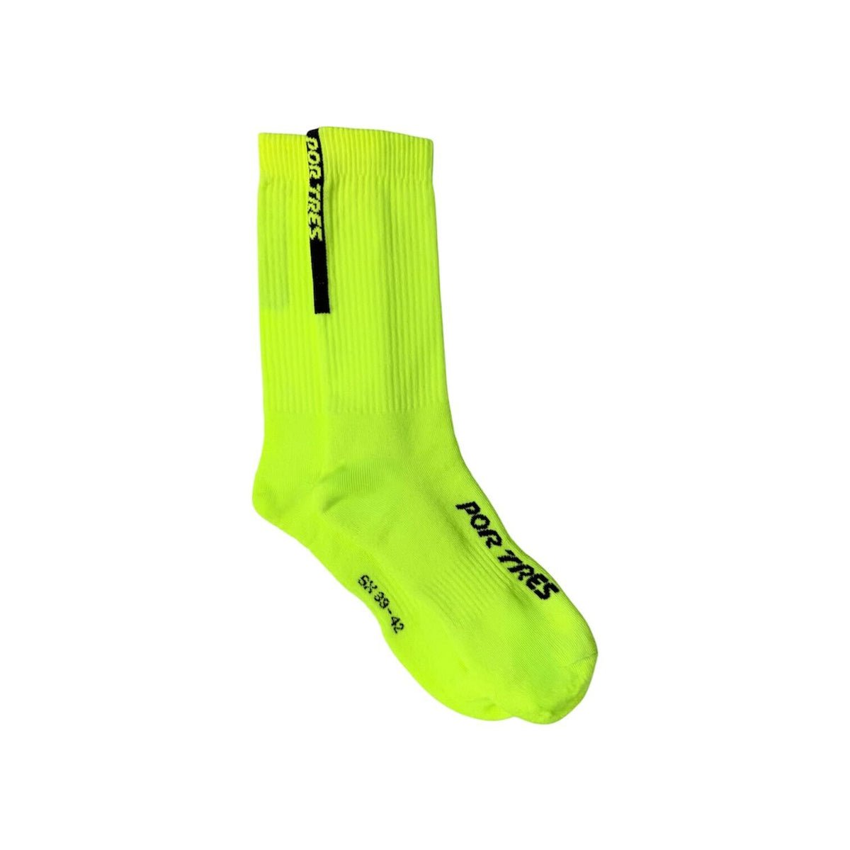 X3 Por Tres Calze ESSENTIAL Lunghe Giallo Fluo con Logo Nero 100% Cotone