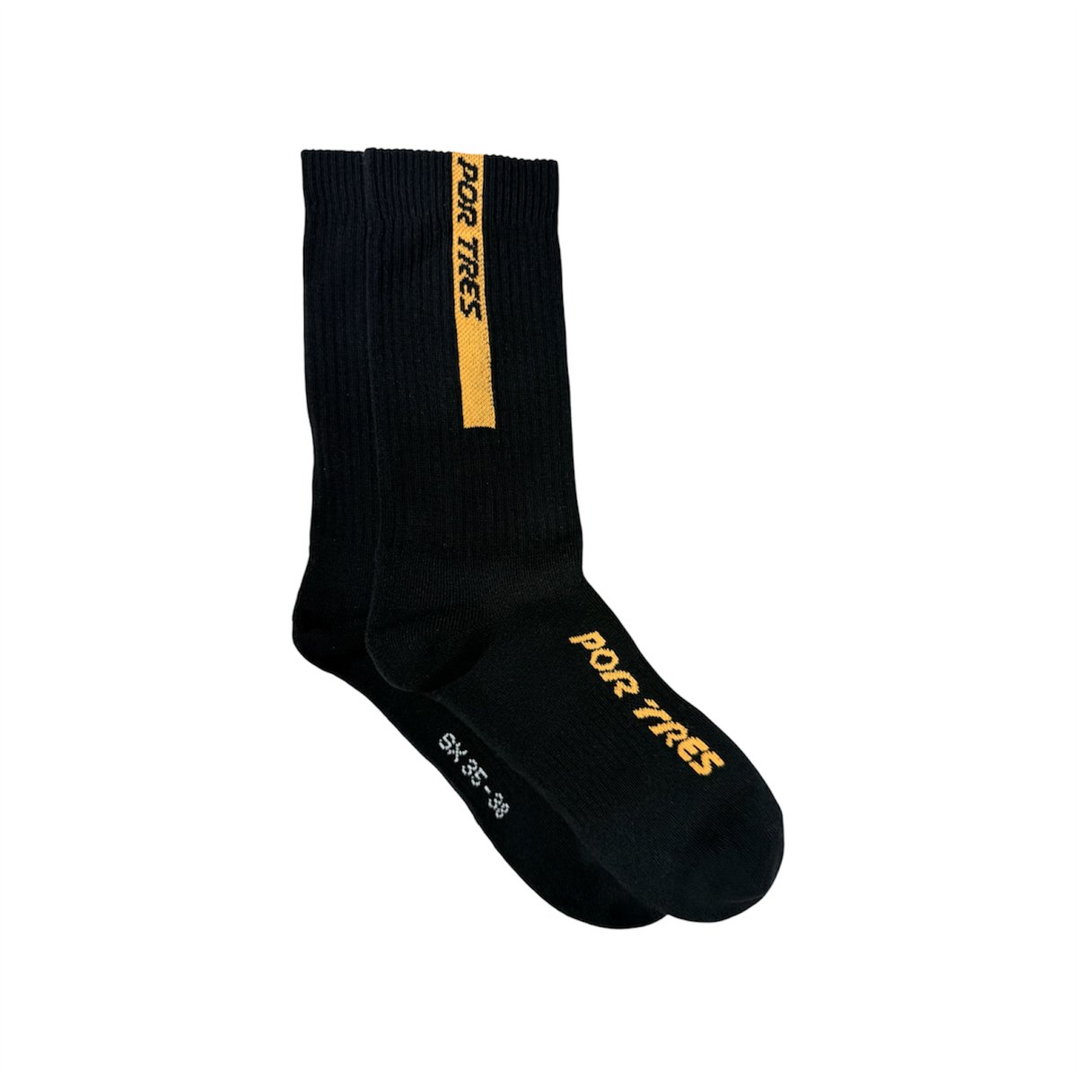 X3 Por Tres Calze ESSENTIAL Lunghe Nere con Logo Arancione 100% Cotone