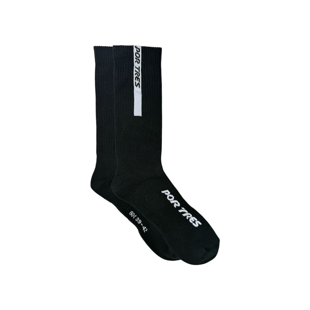 X3 Por Tres Calze ESSENTIAL Lunghe Nere con Logo Bianco 100% Cotone