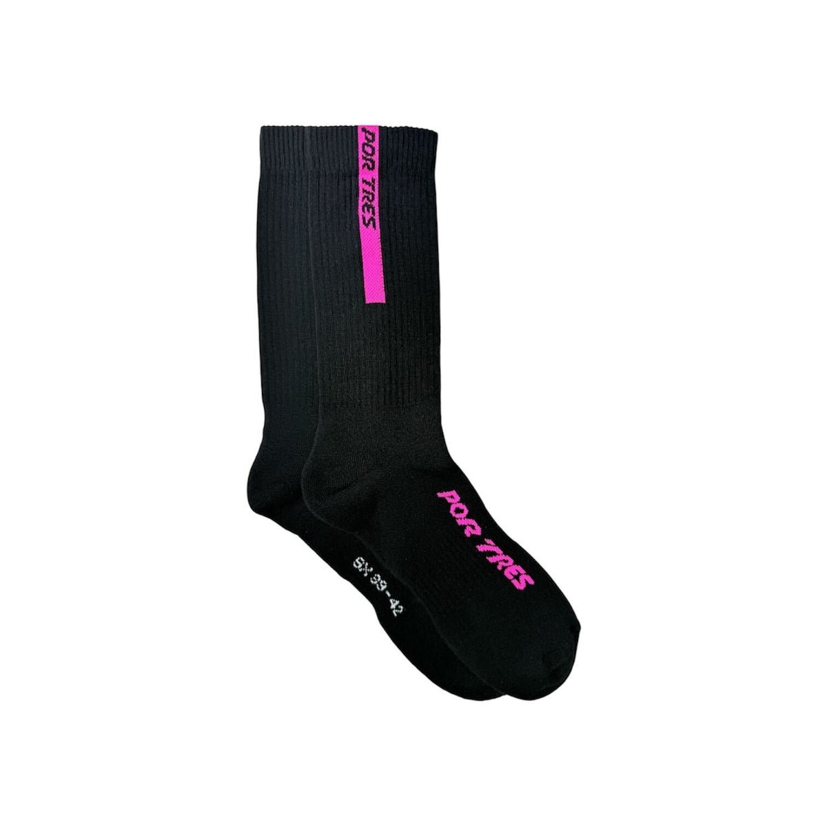 X3 Por Tres Calze ESSENTIAL  Lunghe Nere con Logo Fucsia 100% Cotone