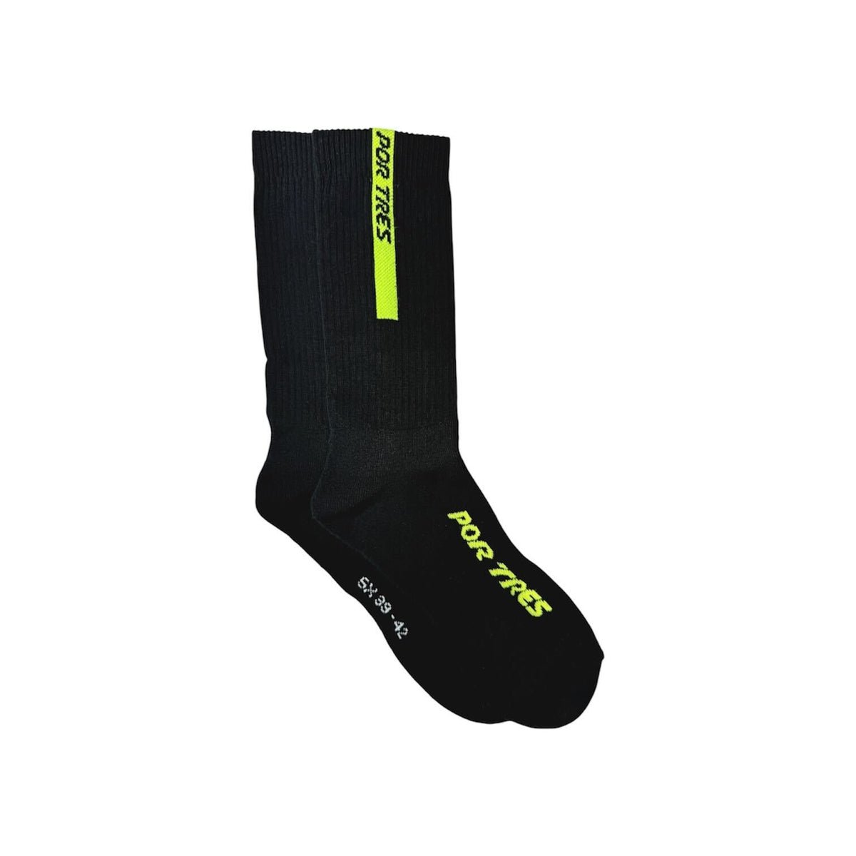X3 Por Tres Calze ESSENTIAL Lunghe Nere con Logo Giallo 100% Cotone
