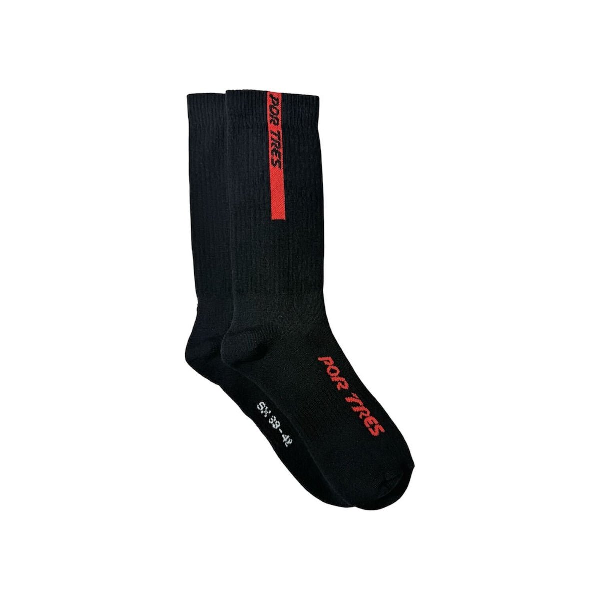 X3 Por Tres Calze ESSENTIAL Lunghe Nere con Logo Rosso 100% Cotone