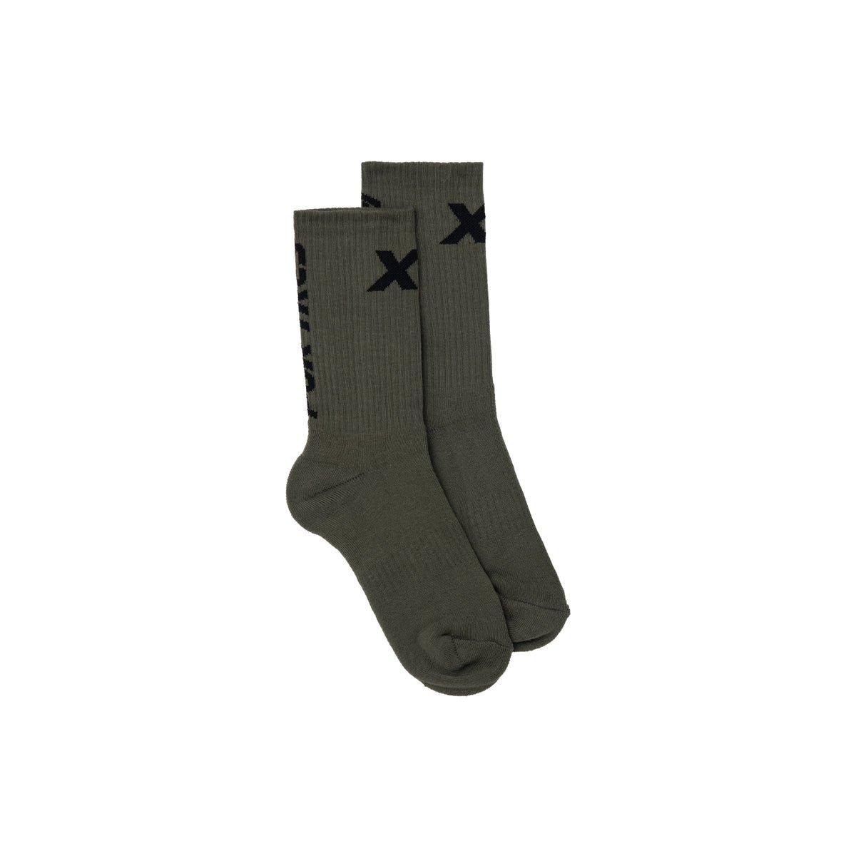X3 Por Tres Calze PERFORMANCE Lunghe Verde Militare con scritta Nera