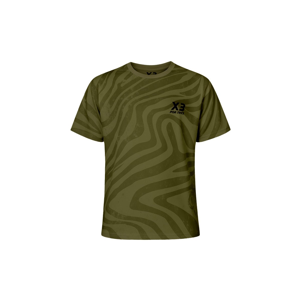 X3 Por Tres DETROIT Verde Militare - T-shirt in Tessuto Tecnico