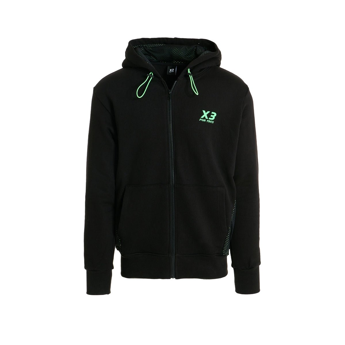X3 Por Tres Felpa USA con cappuccio Nera con inserti Verde Fluo