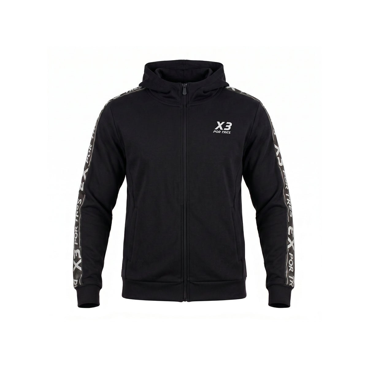 X3 Por Tres INDIANA Nero - Giacca full zip in cotone tecnico- mid season