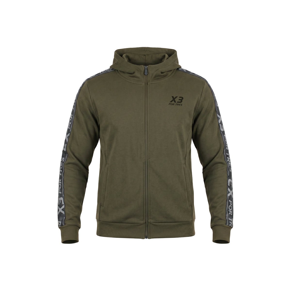 X3 Por Tres INDIANA Verde Militare - Giacca full zip in cotone tecnico- mid season