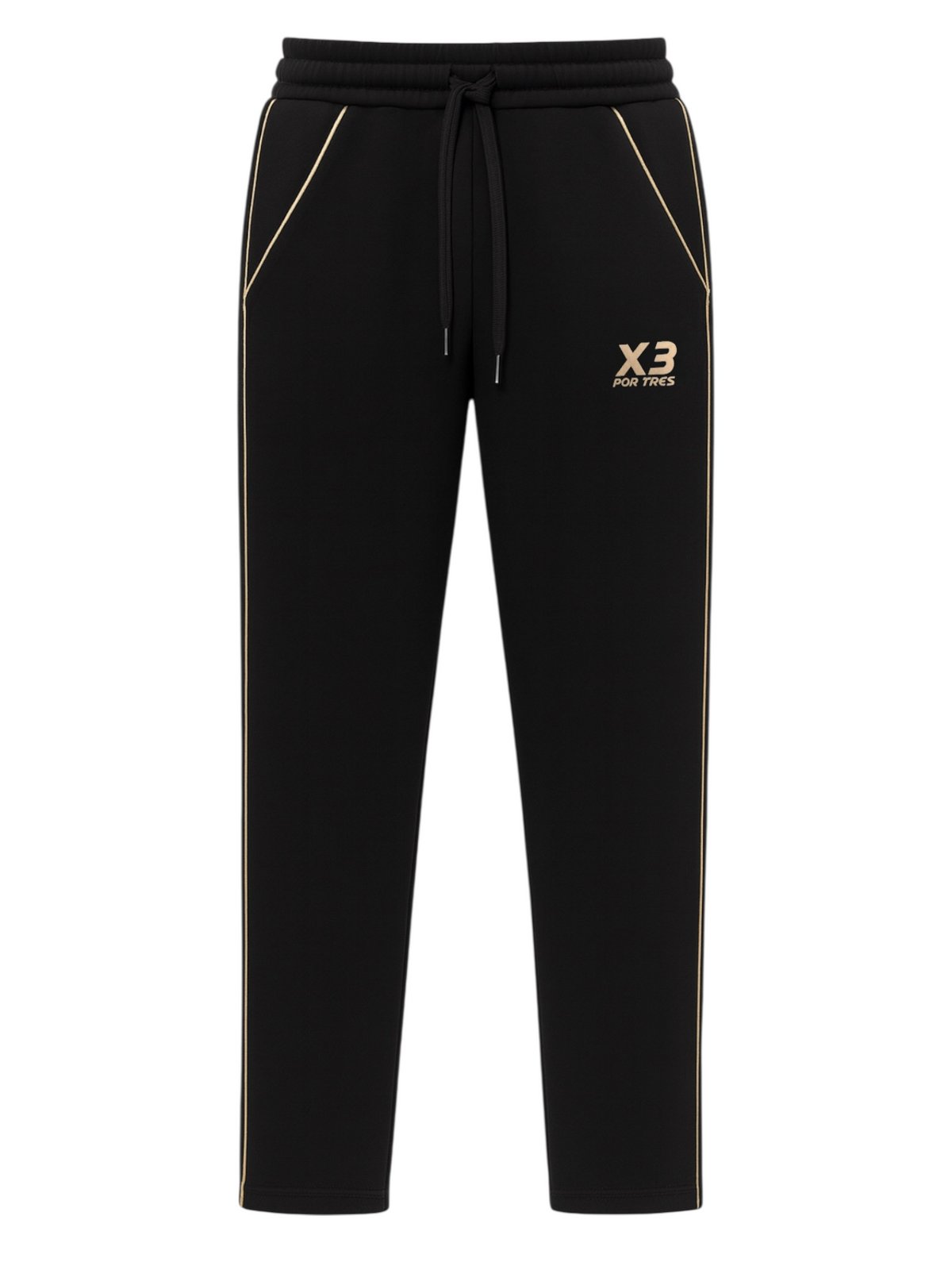 X3 Por Tres MONTANA Nero - Pantalone in caldo cotone con zip alle caviglie