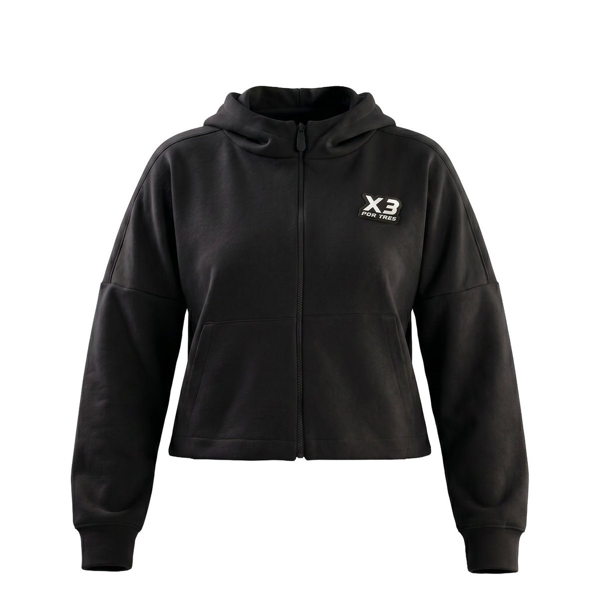 X3 Por Tres ONTARIO Nero Felpa crop donna con cappuccio
